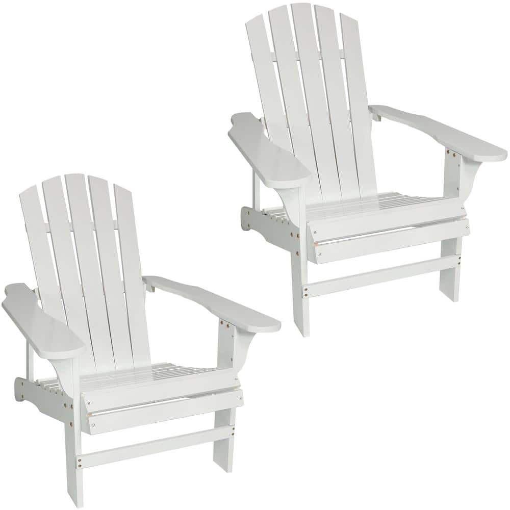 Pair of White Painted Fir Wood Adirondack Patio Chairs