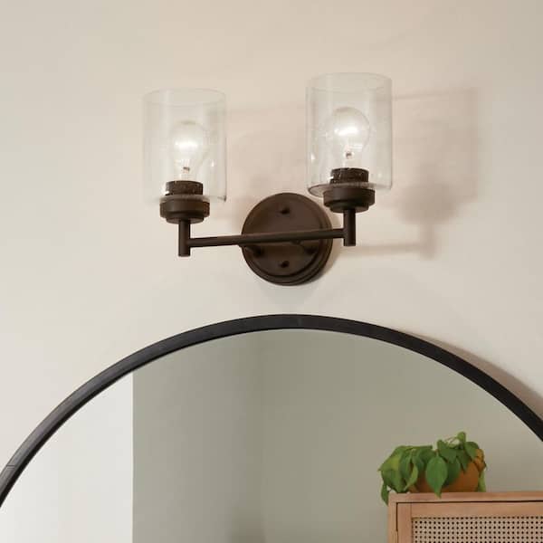 KICHLER Winslow 12.75 in. 2-Light Olde Bronze Contemporary Bathroom Vanity Light with Clear Seeded Glass