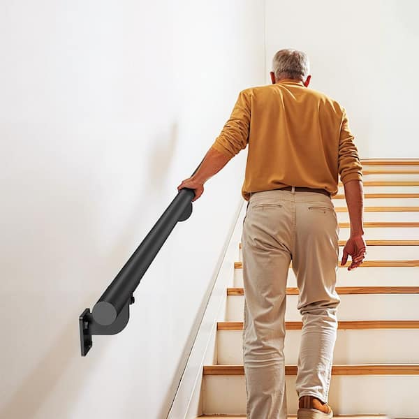 Wall Mounted Stair Handrail, 5.04 in. H x 3.31 in. W 6 ft. Black Aluminum Indoor Railing, Stair Railing Kit