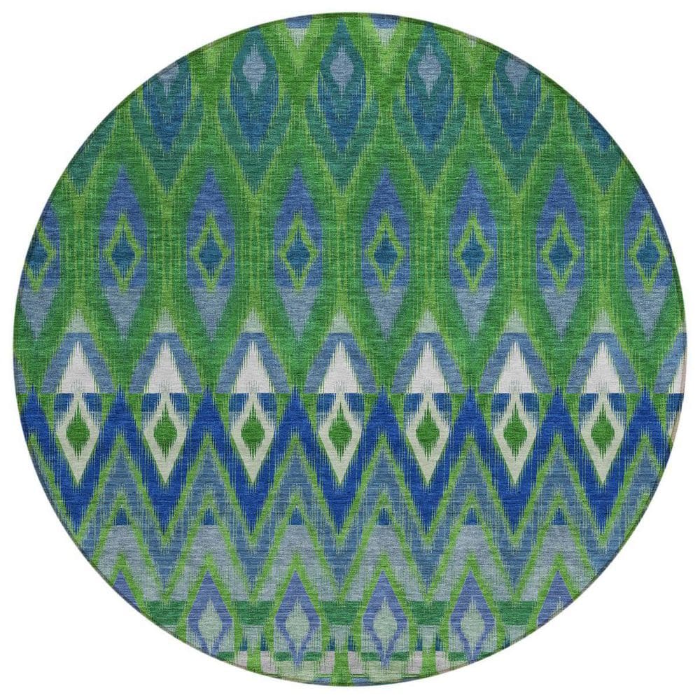 Green, Blue 8 ft. Round Woven Oriental Polyester Round Indoor/Outdoor Area Rug price history on PriceWatchPro