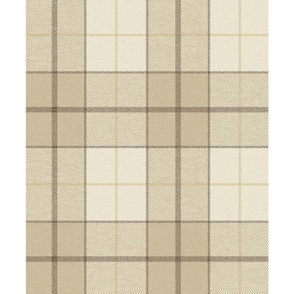 Latte Altarinda Plaid Vinyl Peel and Stick Wallpaper Roll (31.35 sq. ft.)