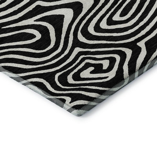 Mayfield Premium Machine Washable Abstract AMF1020 Black 2 ft. 3 in. x 7 ft. 6 in. Runner Rug