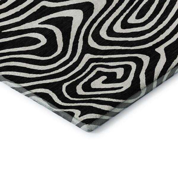 Mayfield Premium Machine Washable Abstract AMF1020 Black 3 ft. x 4 ft. Area Rug