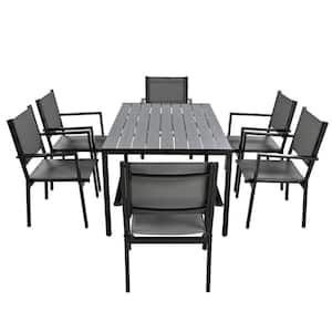 Gray 7-Piece Metal Outdoor Dining Set, High-quality Steel Table and Chair Set, Suitable for Patio, Balcony, Backyard