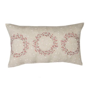 Holly Berry Wreath Embroidered Christmas Pillow, 12 in. x 20 in.