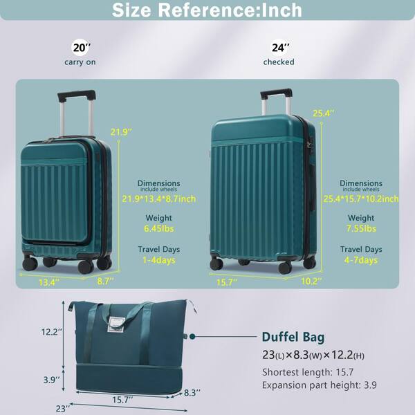 Flynama 3-Piece Front Opening Hardside Luggage Set, USB Port