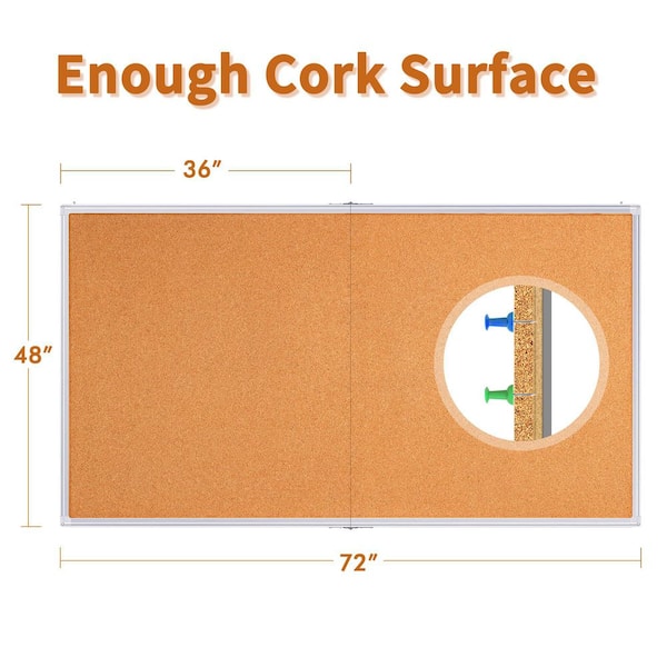 Large Cork Board 72 x 48 Bulletin Boards Foldable Wall Mounted Back Cork Board Whiteboard Panel Dry Erase Board