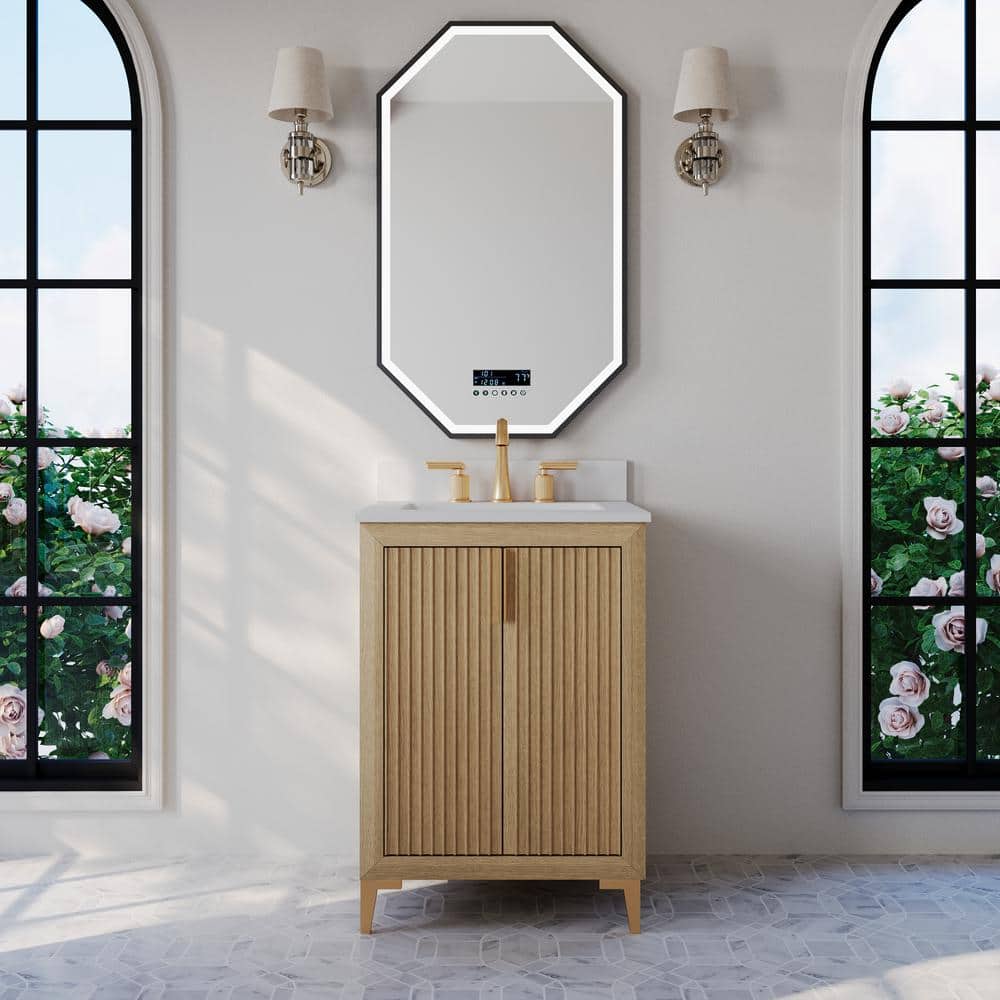 Turlington 24 in. W Single Sink Freestanding Bath Vanity in Oak with White Quartz Top price history on PriceWatchPro
