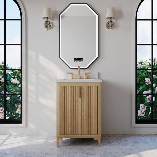 Ancerre Designs Turlington 24 in. W Single Sink Freestanding Bath Vanity in Oak with White Quartz Top