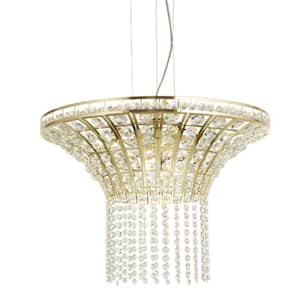 23.6 in. Modern Hanging Light Fixture 40-Watt 8-Light Gold Waterfall Chandelier with Crystal Shade Ceiling Light