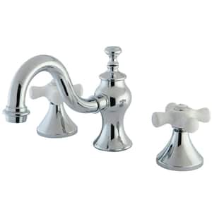 Porcelain Cross 8 in. Widespread 2-Handle High-Arc Bathroom Faucet in Chrome