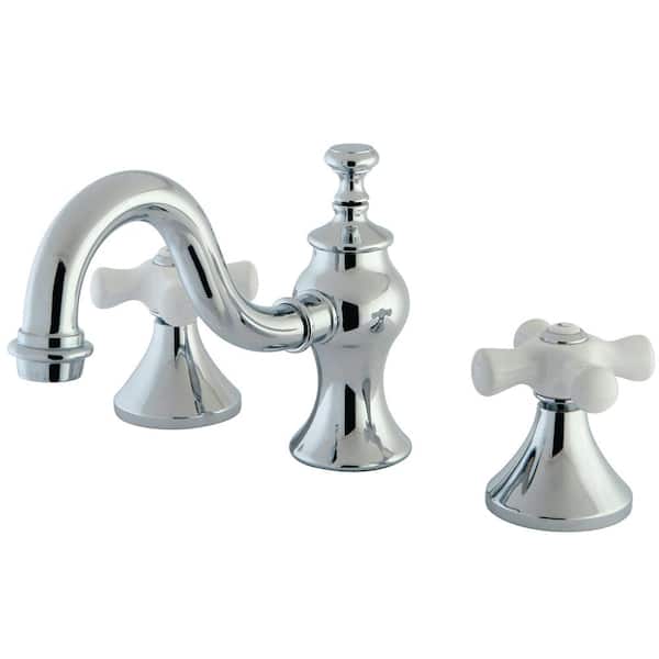 Kingston Brass Porcelain Cross 8 in. Widespread 2-Handle High-Arc Bathroom Faucet in Chrome