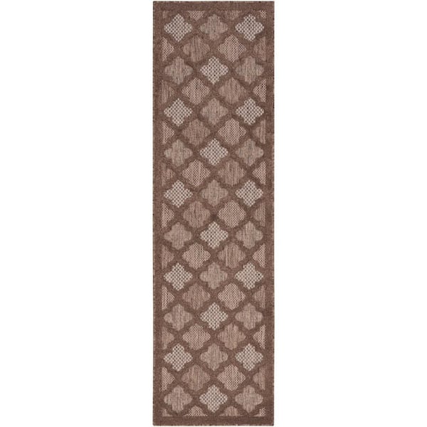 Easy Care Brown 2 ft. x 10 ft. Trellis Contemporary Runner Area Rug