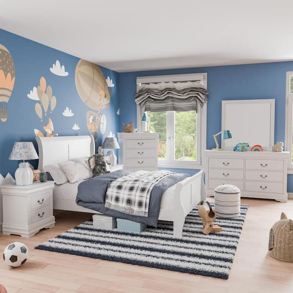 Burkhart 6-Piece White Wood Twin Bedroom Set with Dresser and Mirror