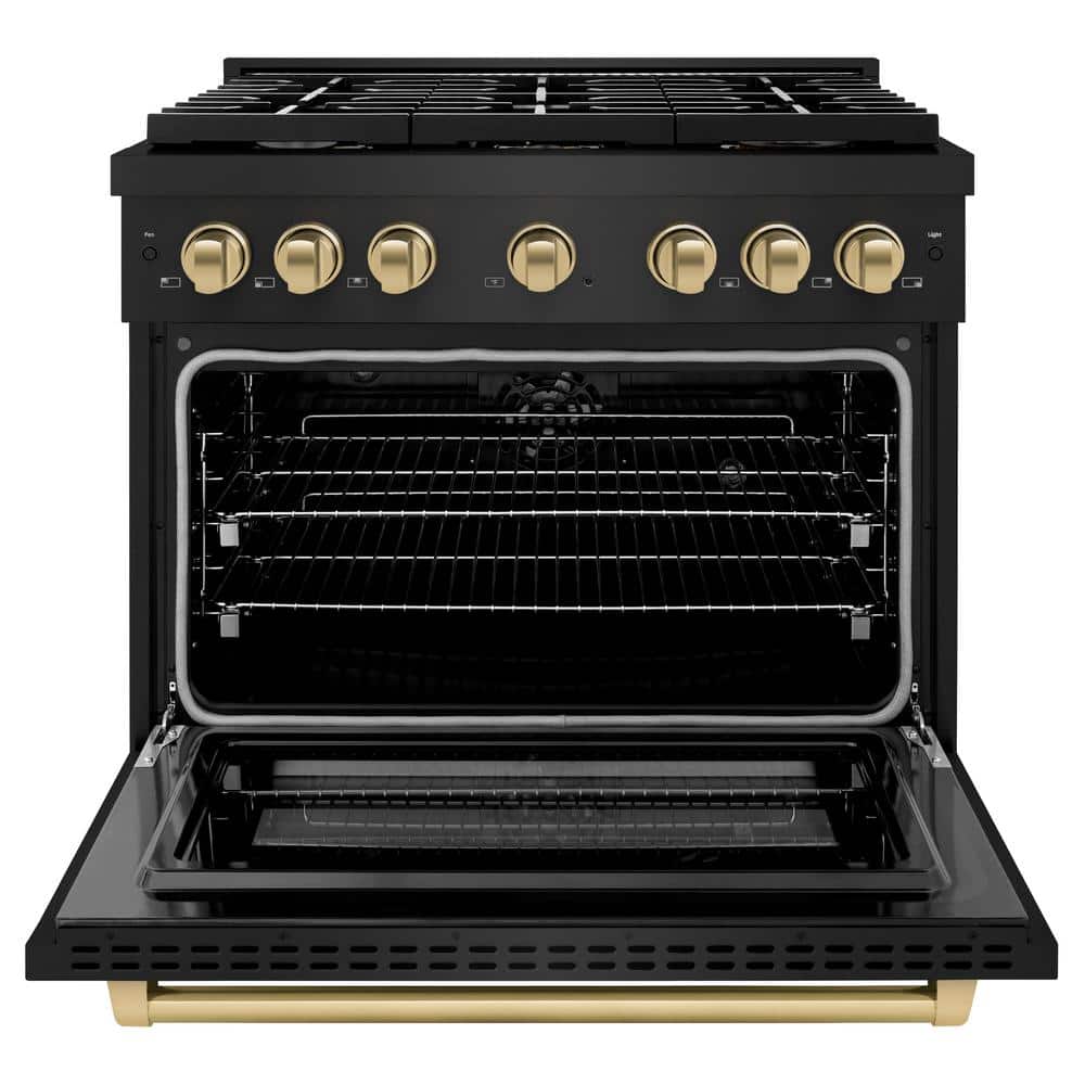 36" Black Stainless Steel Dual Fuel Range with Bronze Accents