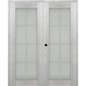 Vona 72"x 96" Right Hand Active 8-Lite Frosted Glass Ribeira Ash Wood Composite Double Prehung French Door