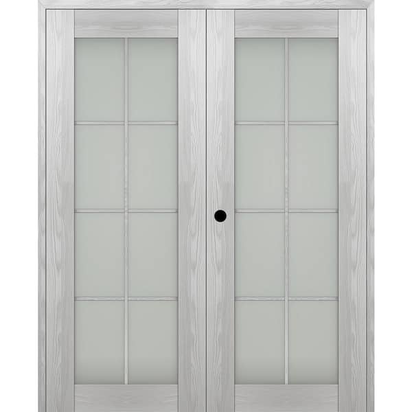 Vona 72"x 96" Right Hand Active 8-Lite Frosted Glass Ribeira Ash Wood Composite Double Prehung French Door