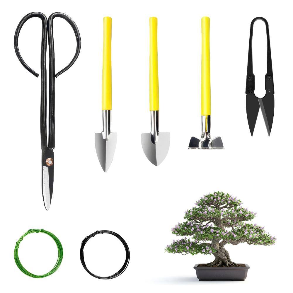 7-Piece Bonsai Tool Kit with Scissors, Cutter, Rake, Shovels and 2