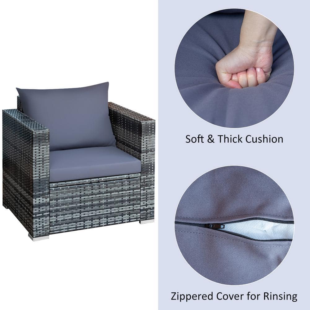 Gray Wicker 3-Piece Outdoor Patio Set with Cushions