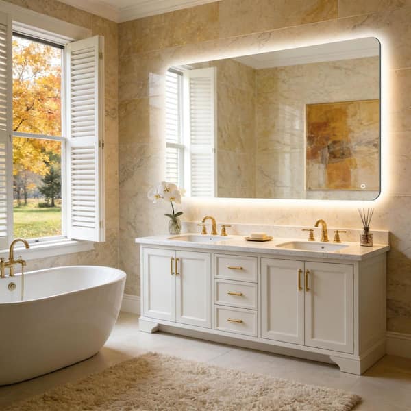 30 in. W x 48 in. H Rectangular Frameless LED Backlit Light with 3-Color Bathroom Vanity Wall Mirror