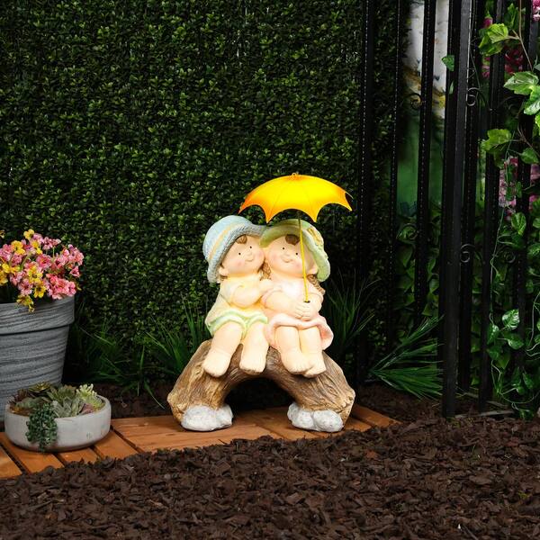 Alpine Corporation Boy and Girl With Umbrella Statue QWR1370
