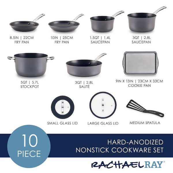 Rachael Ray 10-Piece Kitchen NonStick Hard Enamel Cookware Set Pots Pans - Yellow 