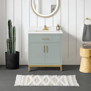 Diya 30 in. W x 22 in. D x 34 in. H Single Sink Bath Vanity in Sage Green with White Engineered Stone Top