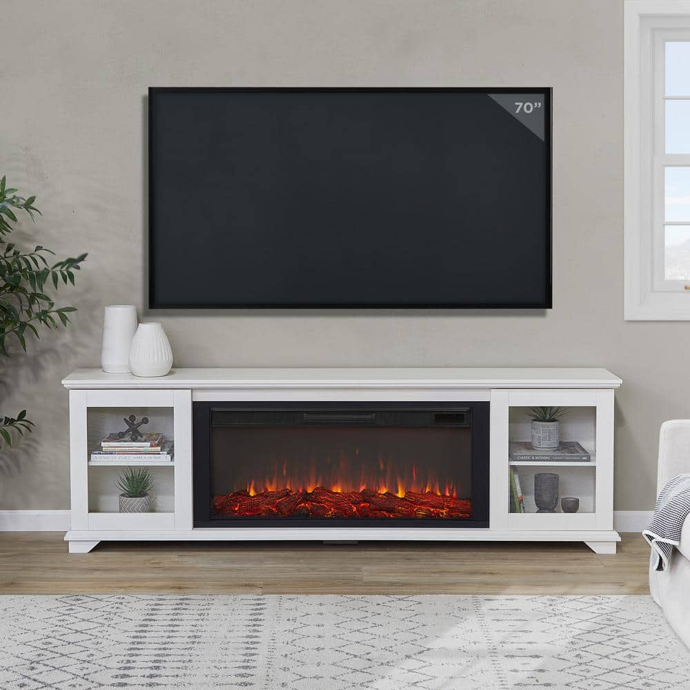 Benjamin 81" White Electric Fireplace TV Stand with Storage