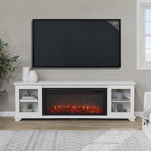 Benjamin 81 in. Freestanding Wood Electric Fireplace TV Stand in White
