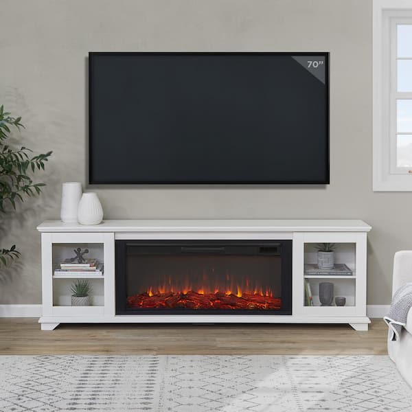 Real Flame Benjamin 81 in. Freestanding Wood Electric Fireplace TV Stand in White