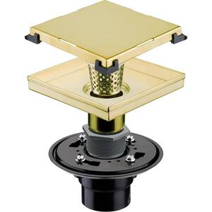 6 in. W X 6 in. D Golden With Flange Square Shower Drain Cover, Stainless Steel 6-In. Bathroom Shower Drainage Pipe
