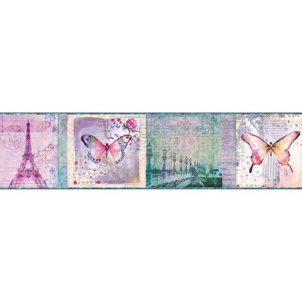 Chesapeake Worldly Purple Bon Voyage Butterflies Purple Wallpaper Border