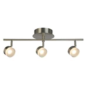 22.4 in. W x 5.8 in. H 3-Light Brushed Nickel Semi-Flushmount LED Fixed Track Lighting Kit with Glass Adjustable Shades