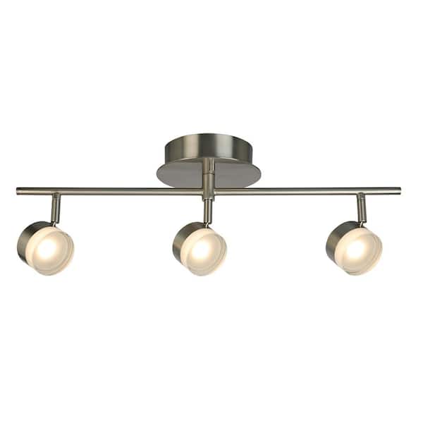 Hampton Bay 22.4 in. W x 5.8 in. H 3-Light Brushed Nickel Semi-Flushmount LED Fixed Track Lighting Kit with Glass Adjustable Shades