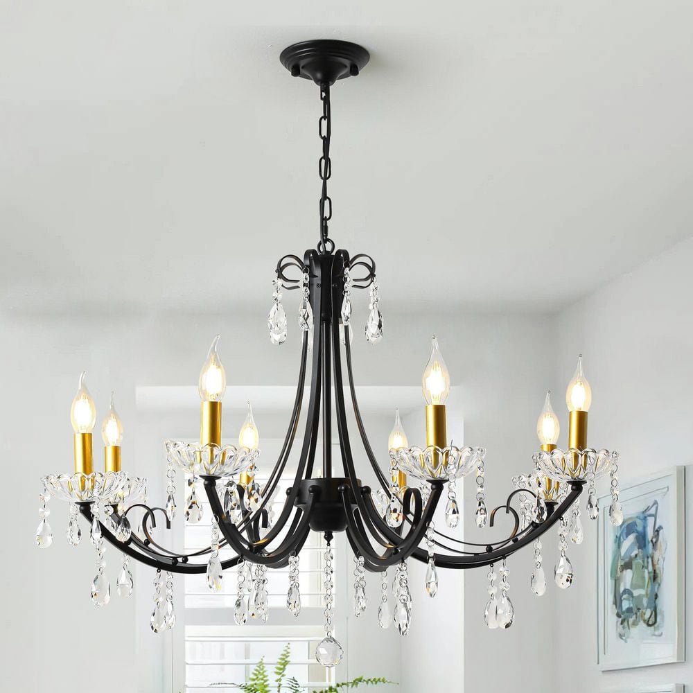 Genoci 8-Light Black Dimmable Classic Traditional Chandelier with
