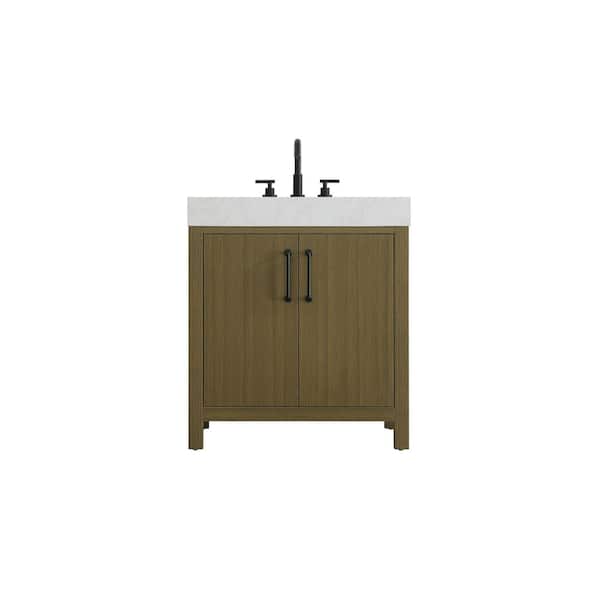 30 in. Single Sink Chestnut Brown Bath Vanity with White Engineered Marble Top