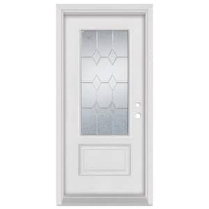 32 in. x 80 in. Geometric Left-Hand Zinc Finished Fiberglass Mahogany Woodgrain Prehung Front Door