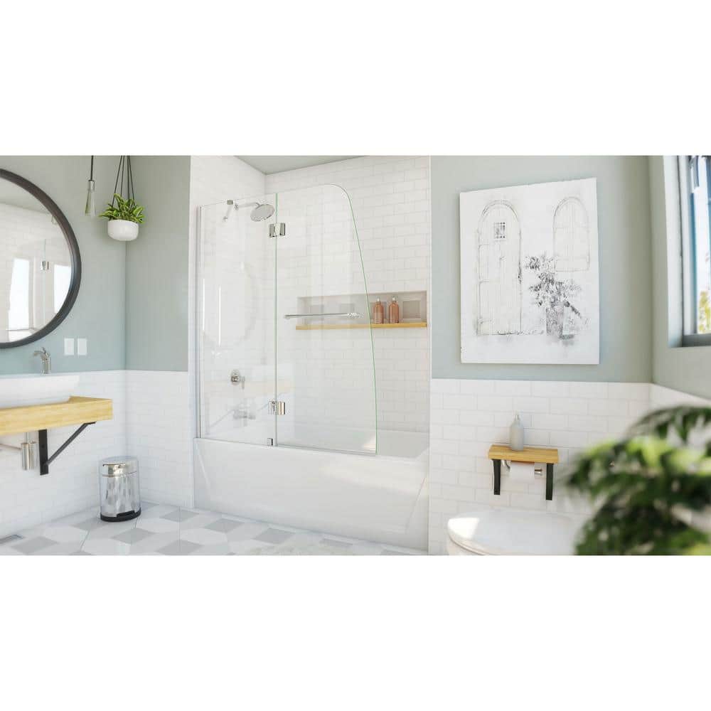 Aqua 48" Clear Glass Frameless Hinged Tub Door with Brushed Nickel Hardware