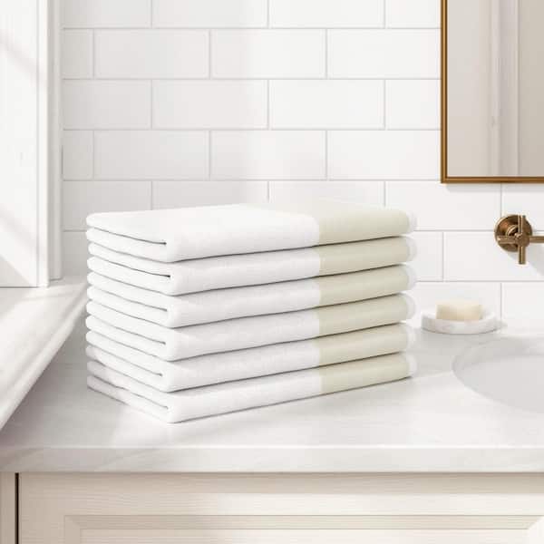 White Ultra-Soft Cotton Linen-Like Border 6 Pack Hand Towel Set