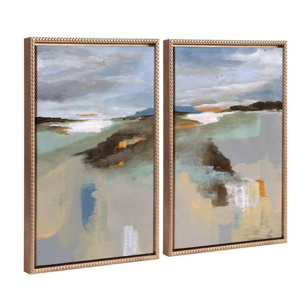 Kate and Laurel Sylvie Abstract Landscape Framed Canvas Wall Art 2-Piece Gold 18.00 in. x 24.00 in.
