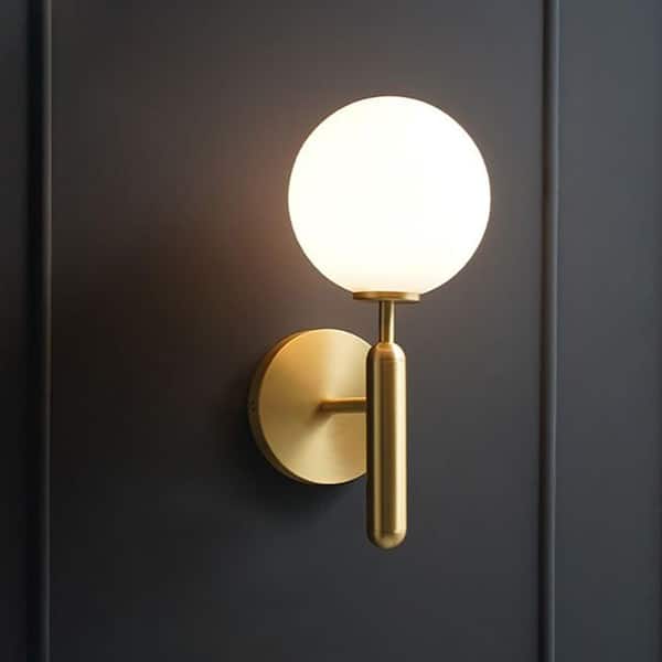 Nimbus 1-Light Brass Wall Sconce with Globle Glass Shade