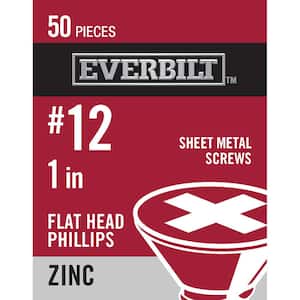 #12 x 1 in. Zinc Plated Phillips Flat Head Sheet Metal Screw (50-Pack)