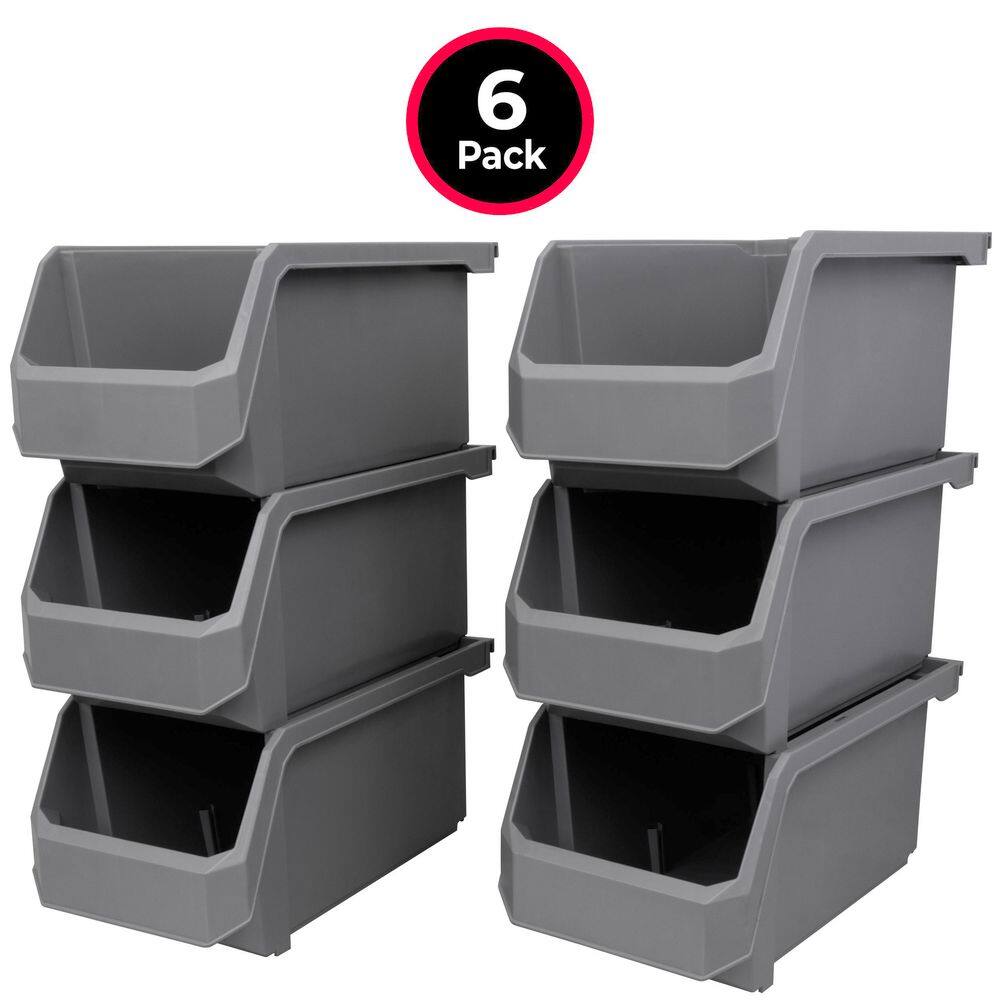 Large 14.75 in. D x 8.25 in. W x 7 in. H Grey Plastic Stackable Storage Bin Containers for Organizing (6-Pack) price history on PriceWatchPro