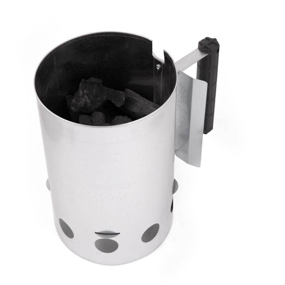 GrillPro Silver Metal Charcoal Chimney Starter with Black Handle
