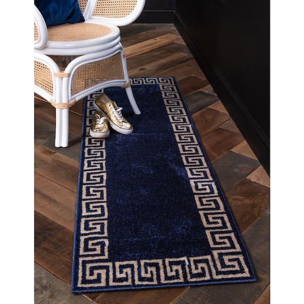 Athens Modern Navy Blue 2' 0 x 6' 0 Runner Rug