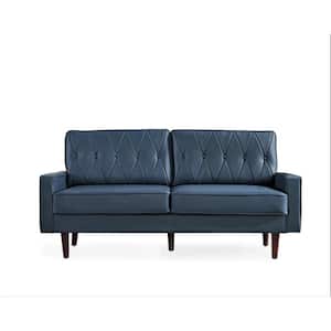 Acire 69.3 in. Wide Square Arm Faux Leather Straight 3-Seater Sofa in Blue