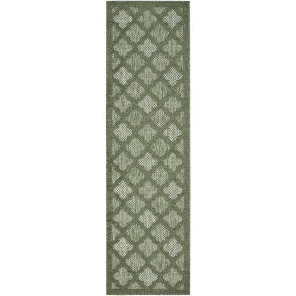 Easy Care Green 2 ft. x 10 ft. Trellis Contemporary Runner Area Rug