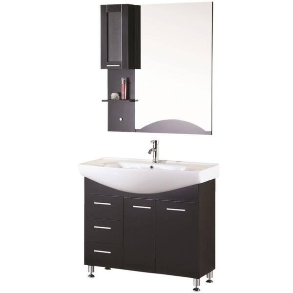 Design Element Sierra 40 in. W x 21 in. D Vanity in Espresso with Porcelain Vanity Top and Mirror in White