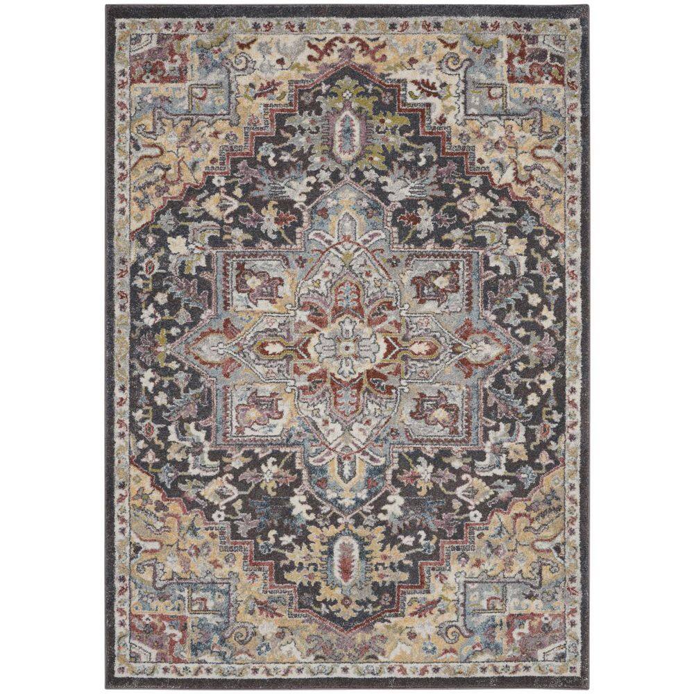 5' X 7' Charcoal Brown and Yellow Floral Medallion Distressed Area Rug price history on PriceWatchPro