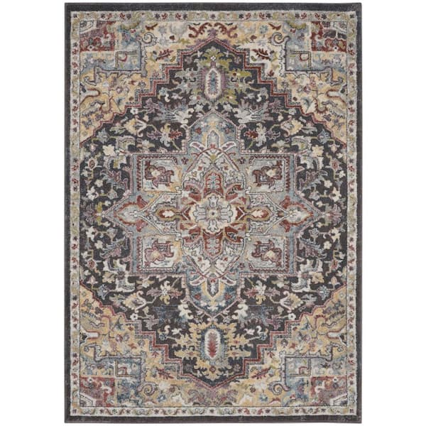 5 ft. x 7 ft. Brown and Yellow Floral Medallion Distressed Area Rug